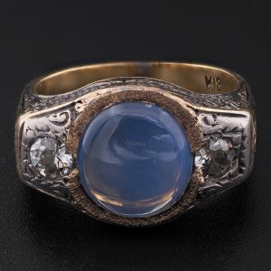 Antique Edwardian Natural 4.8ct Sapphire and Diamond Trilogy Ring