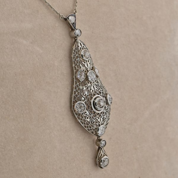 Edwardian 2.5ct Old Cut Diamond Pendant Necklace