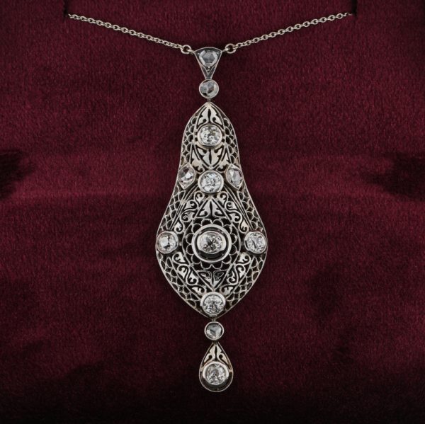 Edwardian 2.5ct Old Cut Diamond Pendant Necklace