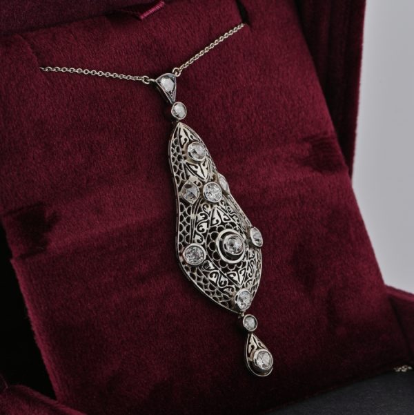 Edwardian Old Cut Diamond Pendant Necklace, 2.50 carat total