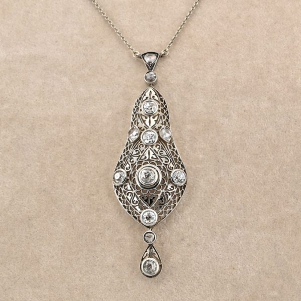 Antique Edwardian 2.5ct Diamond Pendant Necklace