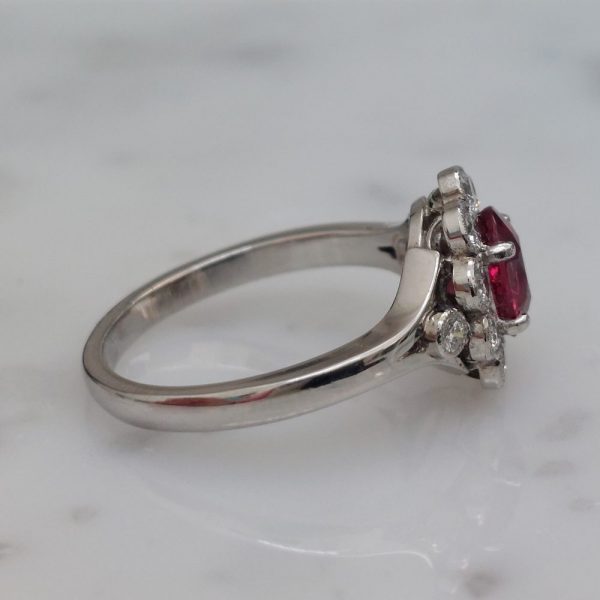 Edwardian Style Oval 1ct Ruby and Diamond Cluster Ring