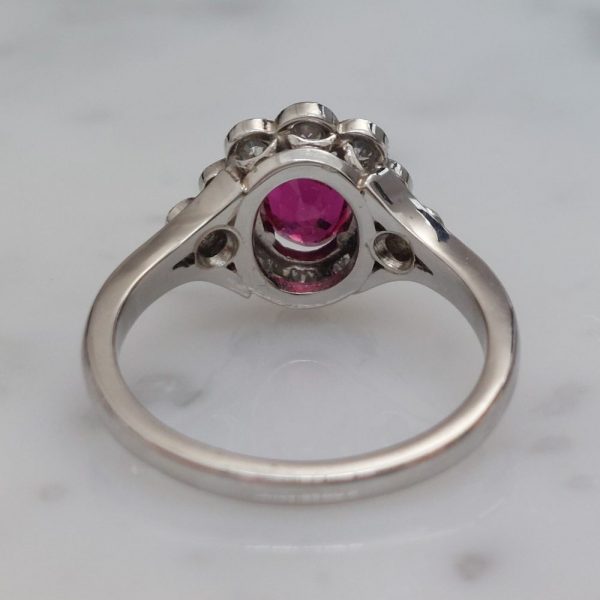 Edwardian Style Oval 1ct Ruby and Diamond Cluster Ring