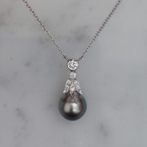Grey and Diamond Drop Pendant Necklace