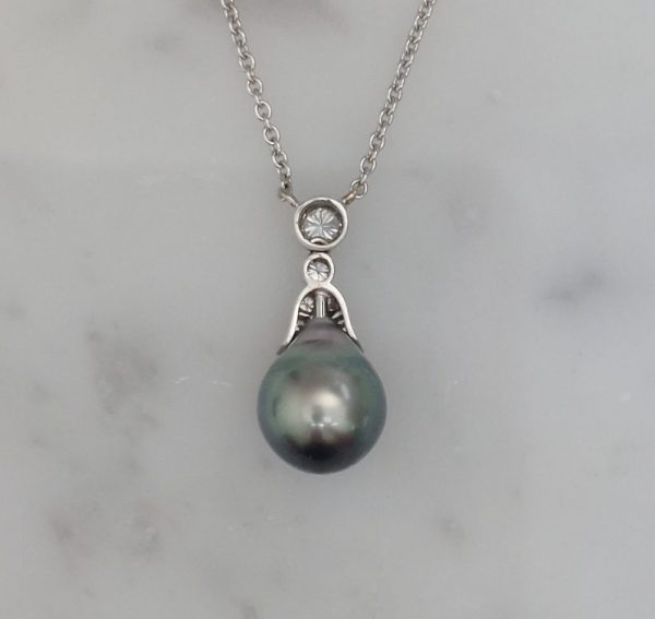 Grey and Diamond Drop Pendant Necklace
