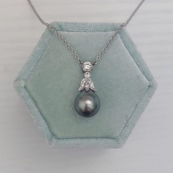 Grey and Diamond Drop Pendant Necklace