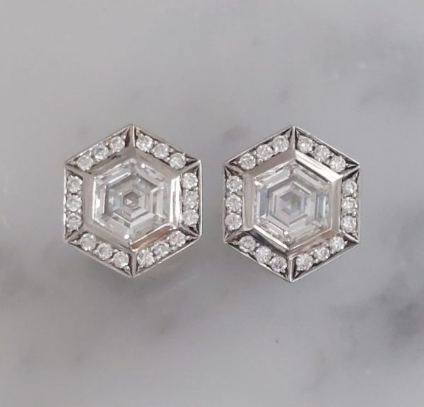 Hexagon 1.27ct Diamond Cluster Earrings