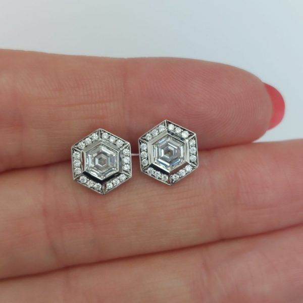 Hexagon 1.27ct Diamond Cluster Earrings