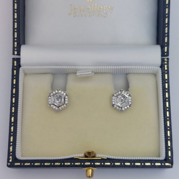 Hexagon 1.27ct Diamond Cluster Earrings