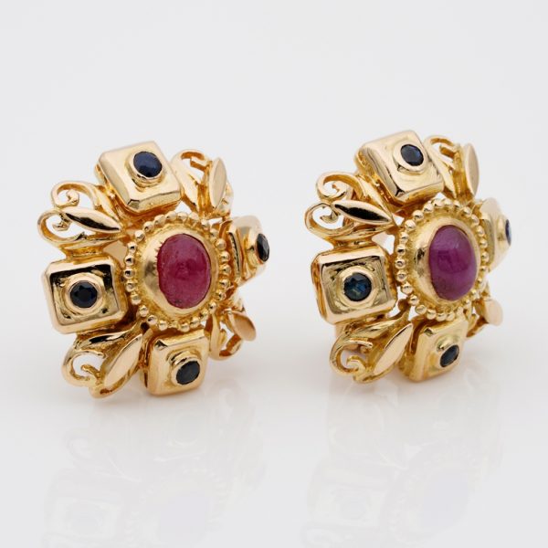 Ilias Lalaounis 2.8ct Ruby Sapphire 18ct Yellow Gold Clip On Earrings