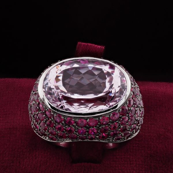 Kunzite and Ruby Bombe Cocktail Ring