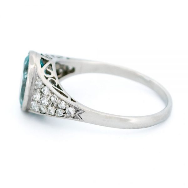 Oval Aquamarine Ring with Diamond Set Shoulders, 1.71ct