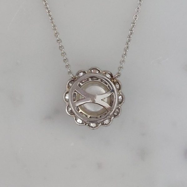 Pearl and Diamond Cluster Pendant Necklace