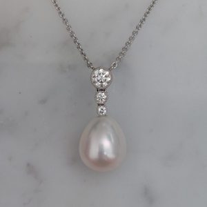 Pearl and Diamond Drop Pendant Necklace, 0.28ct