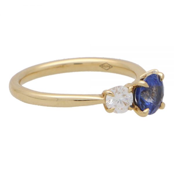 GIA Certified Diamond and Sapphire Trilogy Ring 18ct Yellow Gold