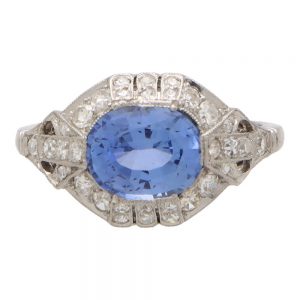 Art Deco Sapphire and Diamond Engagement Dress Ring