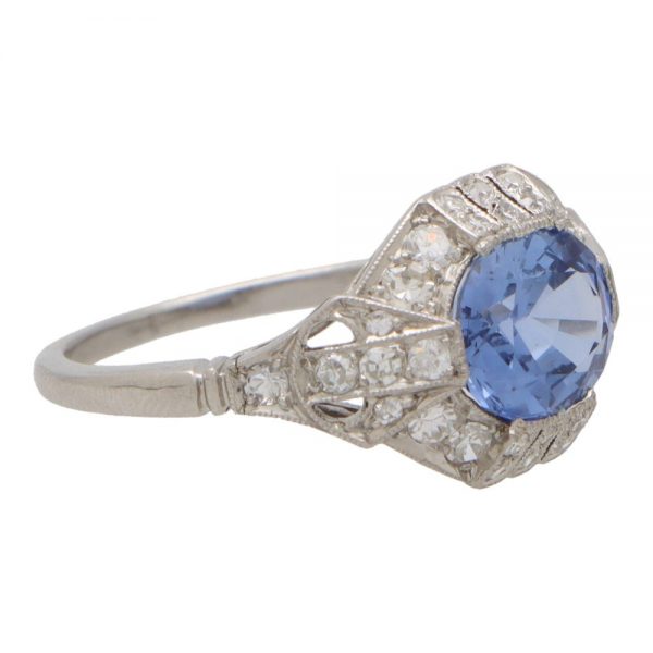 Side view Art Deco sapphire ring engagement