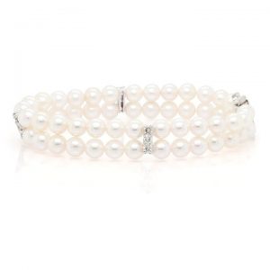 Two Row Akoya Pearl Bracelet with Diamonds
