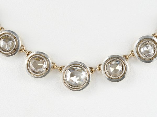 Antique Rose Cut Diamond Target Riviere Necklace, 6.40 carat total