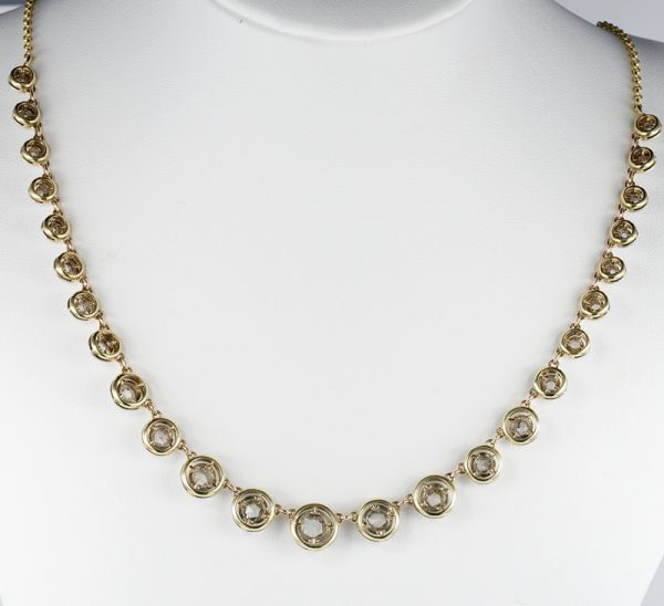 Antique 6.40cts Rose Cut Diamond Target Riviere Necklace in silver and yellow gold
