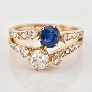 Antique Victorian Sapphire and Diamond Two Stone Ring