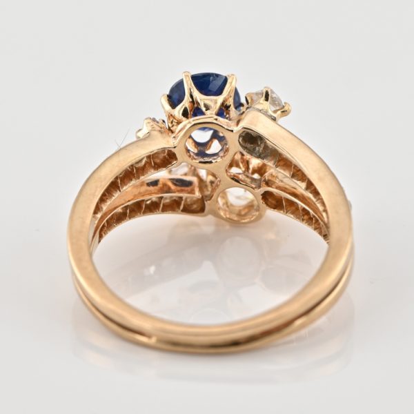 Antique Victorian Natural Sapphire and Old Cut Diamond Toi et Moi Ring in 18ct Yellow Gold