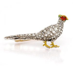 Victorian Antique Diamond Set Pheasant Brooch