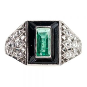 Vintage 0.60ct Emerald Onyx and Diamond Ring