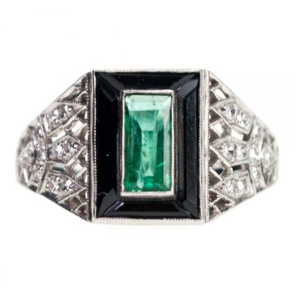 Vintage 0.60ct Emerald Onyx and Diamond Ring