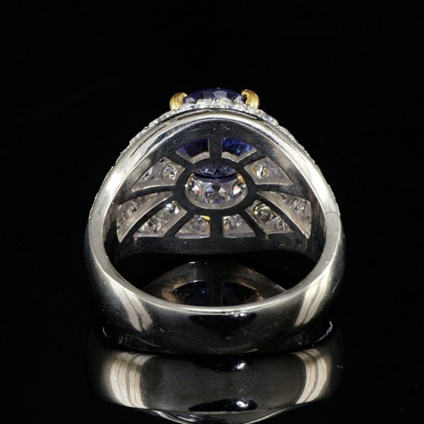 Vintage 2.40ct Oval Tanzanite and 3.80ct Diamond Bombe Cocktail Ring in Platinum