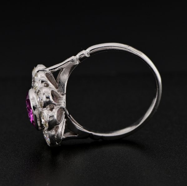 Platinum Vintage 2ct Natural Pink Sapphire and 1.80ct Diamond Floral Cluster Ring