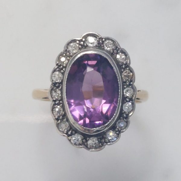 Vintage Amethyst and Diamond Cluster Ring, 4.25ct