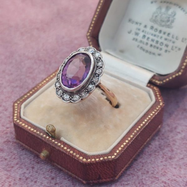 Vintage Amethyst and Diamond Cluster Ring, 4.25ct