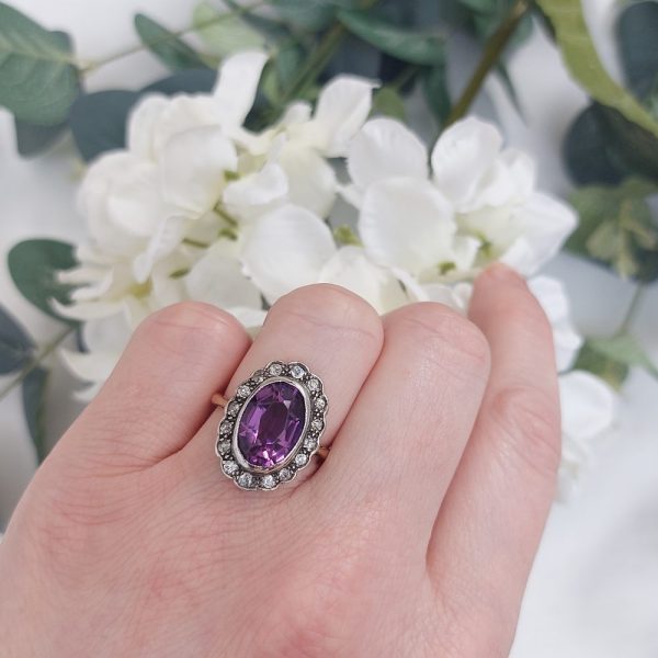 Vintage Amethyst and Diamond Cluster Ring, 4.25ct