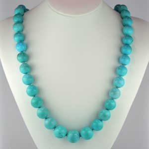 Vintage Natural Persian Turquoise Bead Necklace with Diamonds