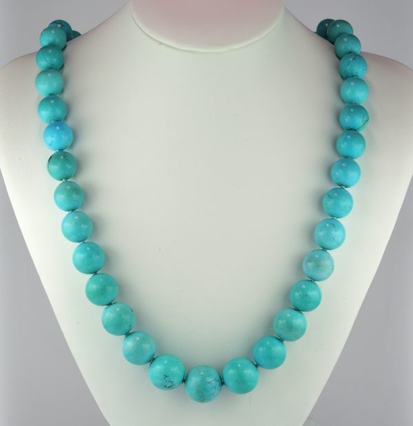Vintage Natural Persian Turquoise Bead Necklace with Diamonds