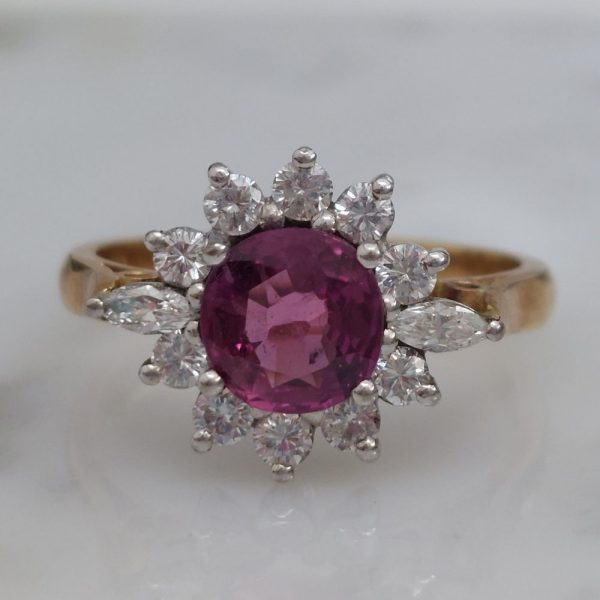 Vintage Ruby and Diamond Cluster Ring, 1ct