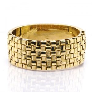Wide Woven 18ct Yellow Gold Hinged Bangle Bracelet