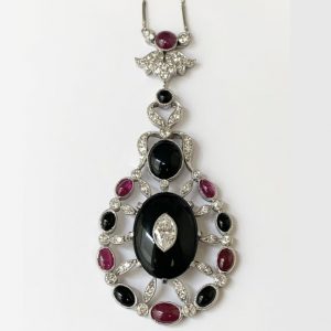 Onyx Ruby and Diamond Pendant in Platinum