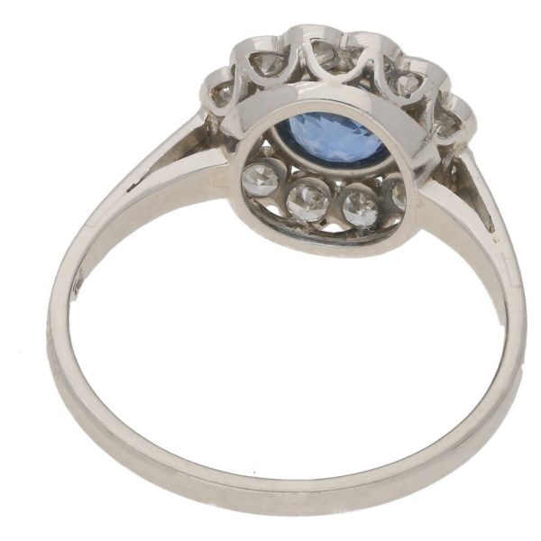 Art Deco 1.70ct Sapphire and Diamond Cluster Ring in Platinum