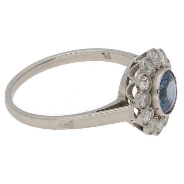 Art Deco 1.7ct Sapphire and Diamond Cluster Ring