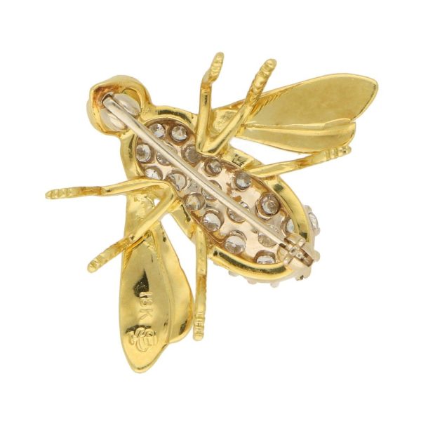 Vintage Diamond and Emerald Set Gold Fly Brooch