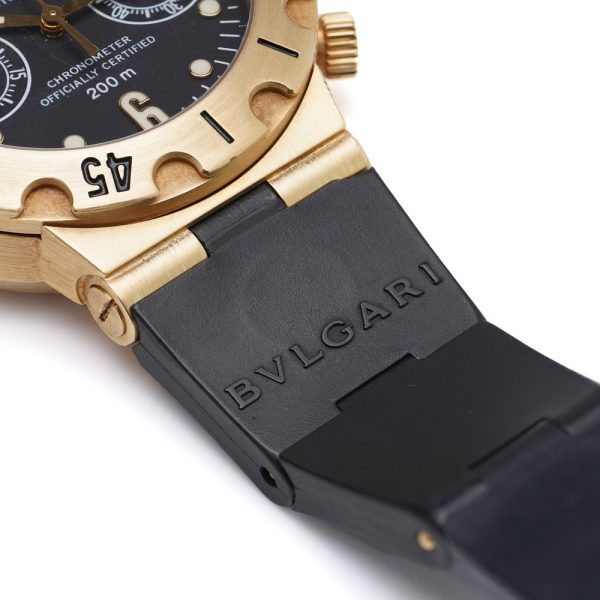 Bulgari Diagono Scuba 18ct Gold Automatic Divers Chronograph Watch, Bvlgari black rubber strap with Bulgari gold buckle