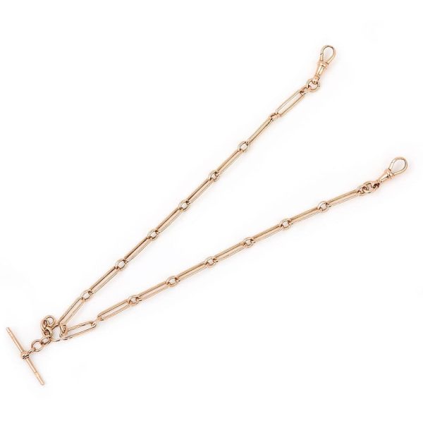 Antique 9ct Yellow Gold Trombone Link Albert Watch Chain Necklace