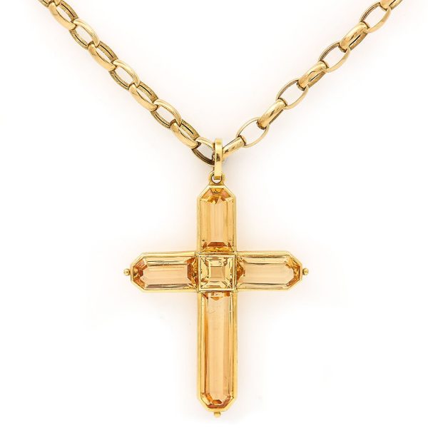 Georgian Style Golden Yellow Topaz Cross Pendant