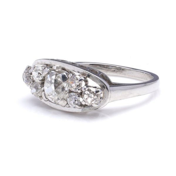Vintage Old Mine Cut Diamond Ring in Platinum, 1.76 carat total