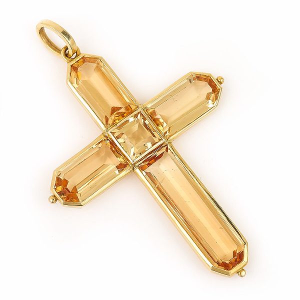 Georgian Style Golden Yellow Topaz Cross Pendant