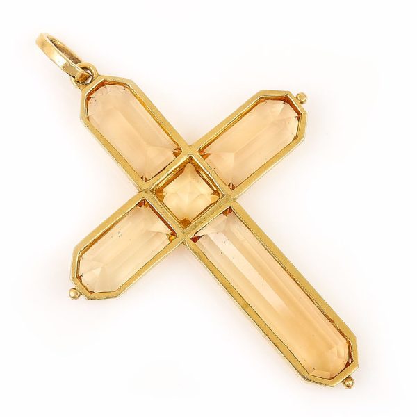 Georgian Style Golden Yellow Topaz Cross Pendant