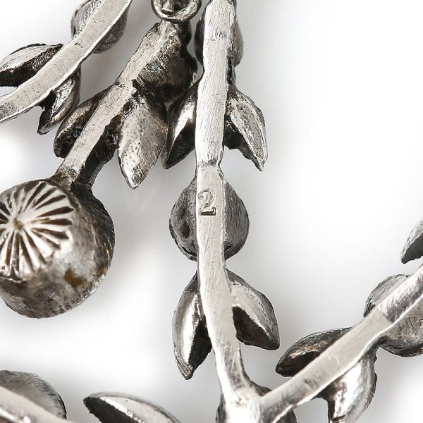 Antique Edwardian Old Cut Paste Rhinestone Festoon Necklace, Silver French hallmarks
