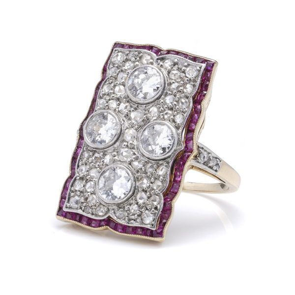 Art Deco 2.16ct Diamond and Ruby Cluster Dress Ring